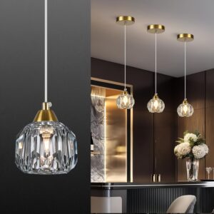 Modern Crystal Island Pendant Lighting – 2 Pack (Brass Finish)