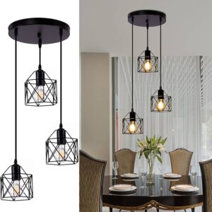 Industrial Black Farmhouse Pendant Light – Metal Hanging Ceiling Fixture (E26)