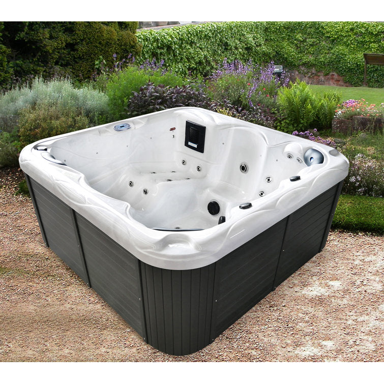 Sol 72 Outdoor™ Brophy 6 – Person 67 – Jet Acrylic Square Hot Tub with Ozonator in Dark Gray - Image 3