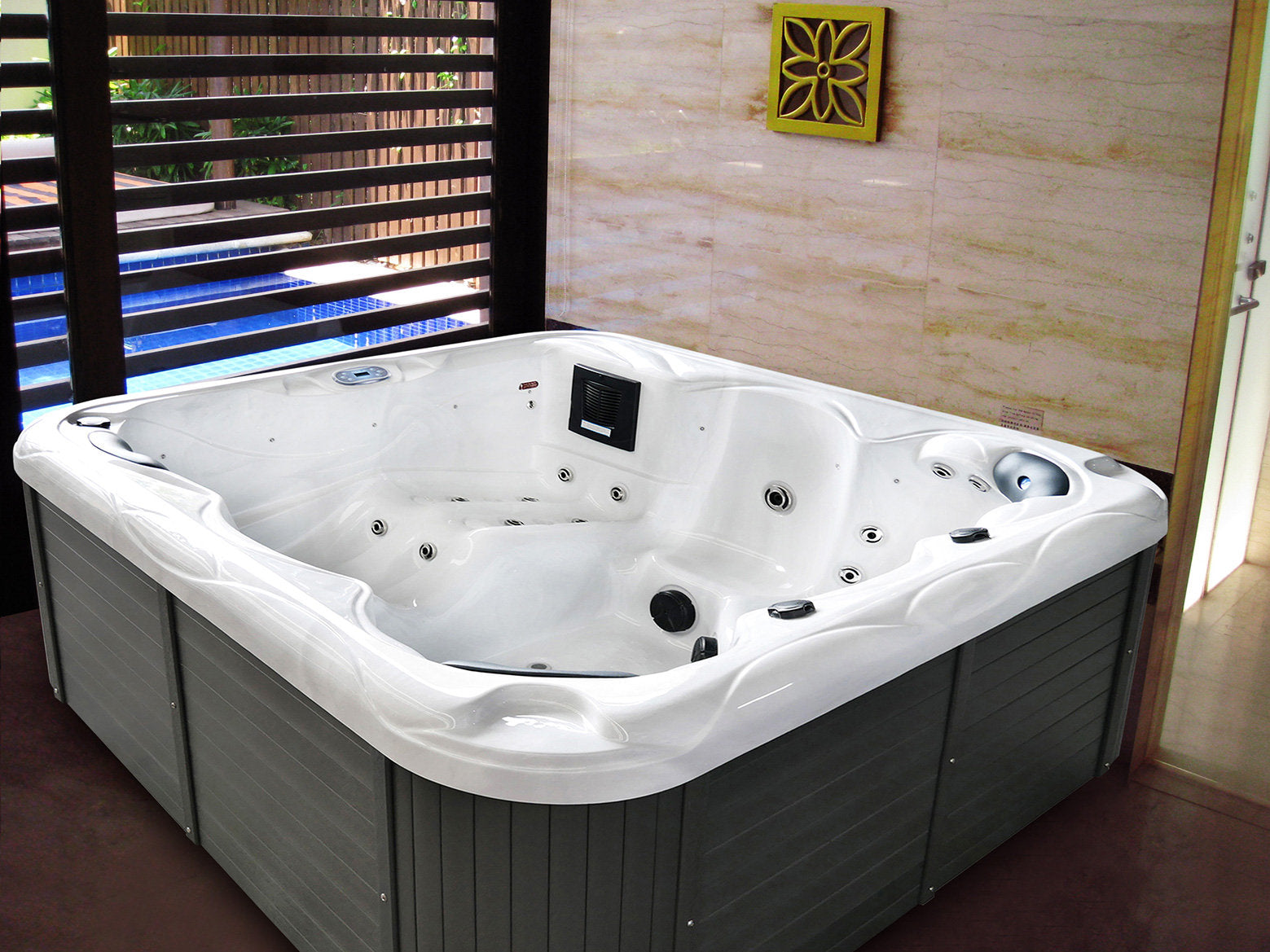 Sol 72 Outdoor™ Brophy 6 – Person 67 – Jet Acrylic Square Hot Tub with Ozonator in Dark Gray - Image 2