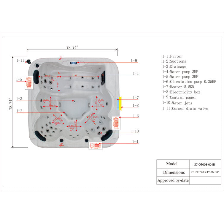 Sol 72 Outdoor™ Brophy 6 – Person 67 – Jet Acrylic Square Hot Tub with Ozonator in Dark Gray - Image 9