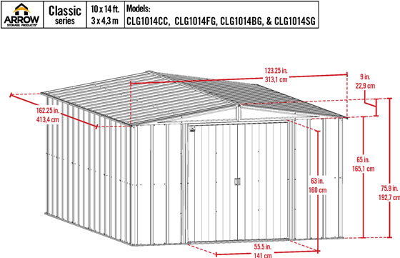Arrow 10x14 Classic Steel Shed Kit Measurements Diagram