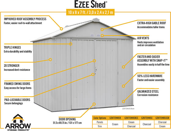 Arrow 10x8 Ezee Shed Charcoal - Features