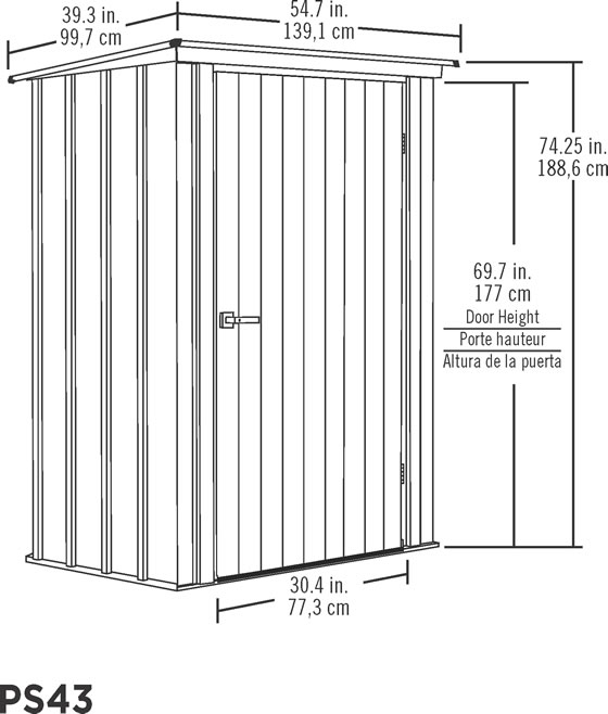 Arrow 4x3 Spacemaker Patio Shed Kit Measurements Diagram