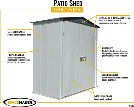Arrow 6x3 Spacemaker Patio Shed Kit Features & Benefits