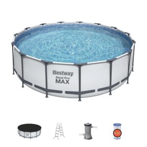 Bestway Steel Pro MAX 15’x48″ Round Above Ground Swimming Pool with Pump & Cover