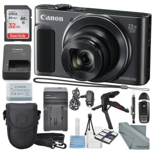 Canon PowerShot SX620 HS Digital Camera Along with 32GB, Deluxe Accessory Bundle and Cleaning Kit, Black